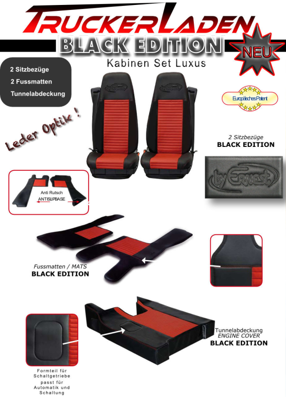 Black Edition Set Luxus, feine Lederoptik hochwertiges Material 3 teilig
